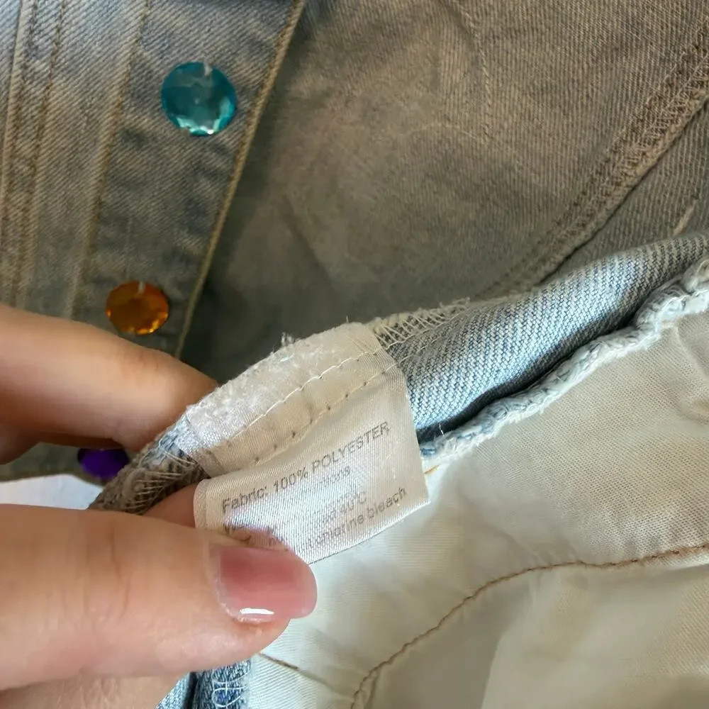 Lola + The Boys Girl's Somewhere Over The Rainbow Sequin Denim Jacket Blue 4